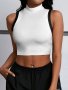 Contrast Trim Crop Tank Top Sleeveless Mock Neck Casual Top For Summer & Spring Women's Clothing