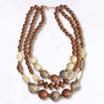 Paisley Print Wooden Bead Choker - Mocha Free