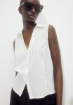 Sleeveless Linen-blend Shirt - White