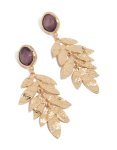 Goldair Gold Purple Bead & Textured Layered Petals Drop Earrings