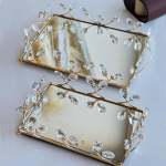 Urban Decor Golden Serving Tray With Flower Set Of 2