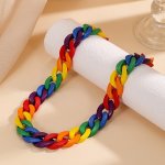 1PC Colorful Rainbow Chain Necklace Bold Chunky Links Festive Party Accessory Women's Fashion Resin Statement Jewelry
