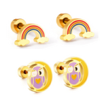 Owl & Rainbow Gold Earrings - In 304 Stainless Steel