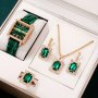 5PCS/SET Women's Watch Vintage Square Pointer Quartz Watch Analog Green Wrist Watch & Rhinestone Jewelry Set Gift For Mom Her