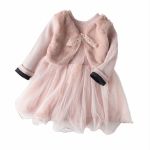 Fur Ribbed Mesh Kids Girls Dress