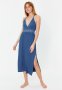 Blue Lace And Back Detailed Slit String Strap Knitted Nightdress