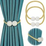 2PCS Elegant Faux Pearl Magnetic Curtain Tiebacks - Decorative Drape Holdback Buckles For Blackout & Sheer Panels