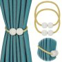 2pcs Elegant Faux Pearl Magnetic Curtain Tiebacks - Decorative Drape Holdback Buckles For Blackout & Sheer Panels