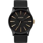 Nixon Sentry Leather Mens Watch - Matte Black Gold