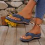 Women's Flower Decor Wedge Flip Flops Retro Slip On Slide Sandals Casual Summer Beach Sandals