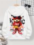 Youth Casual Polyester Hooded Sweatshirt With Cartoon Bear Print - Slight Stretch Fabric For Daily Wear Spring/Fall Knit Hoodie For Ages 13+