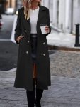 Double Button Long Sleeve Belted Trench Coat Stylish Solid Color Lapel Collar Pocket Trench Coat For Fall Women's Clothing