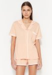 Bias Shirt-shorts Knitted Pajama Set - Salmon