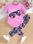 2pcs Set Little Girls Cute Glasses & Alphabet Pattern Drop Shoulder Tee + Skinny Crop Leggings Set