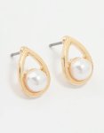 Goldair Gold Pearl Teardrop Stud Earrings