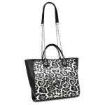 Andrea Black And White Leopard Print Tote