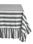 Striped Ruffled Cotton Tablecloth - All Sizes Black