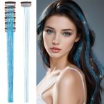 6 Pieces Sky Blue Glitter Hair Tinsel Clip In Extensions 20.5 Inch Shimmer Fairy Hair Accessories Sky Blue