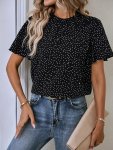 Polka Dot Crew Neck Blouse Elegant Flutter Sleeve Blouse For Spring & Summer Women's Clothing