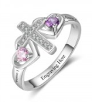 N2048 - Personalized 925 Sterling Silver Cross Birthstone Ring
