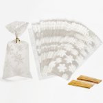 Christmas Snowflake Treat & Gift Bags 200 Clear Cellophane Bags With Twist Ties For Cookies Candy & Party Favors Printed Celloph