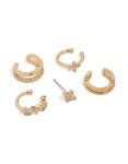 Goldair Gold Cubic Zirconia Stud & Double Row Ear Cuffs 5-PACK