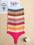 12PCS Solid Seamless Thongs Sexy Low Waist Intimates Panties Women's Lingerie & Underwear