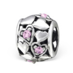C786-C3783 - 925 Sterling Silver Cz Heart European Charm Bead - Cz Pink