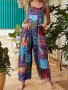 Floral Print Pockets Overall Jumpsuit Casual Square Neck Sleeveless Overall Jumpsuit For Summer Women's Clothing