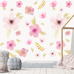 Watercolour Floral Wallpaper - 1.2M Wide X 3M High Non-adhesive Requires Wallpaper Glue