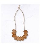 Wooden Oblong Disc Necklace - Brown Free