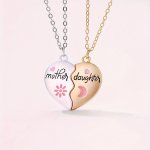 2PCS Sun & Moon Decor Matching Heart-shaped Pendant Necklace Set Zinc Alloy Enamel Jewelry Set For Mom & Daughter Mother's Day J