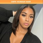 Straight Bob Wig Human Hair 4X4 Lace Front - Glueless HD Brazilian Remy Hair 150% Density Short Basic Style For Women - Natural