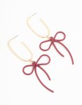 Goldair Gold Burgundy Bow Drop Earrings