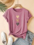 Heart Print Casual T-Shirt Crew Neck Short Sleeves Sports Tee Women's Activewear