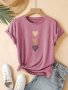Heart Print Casual T-Shirt Crew Neck Short Sleeves Sports Tee Women's Activewear