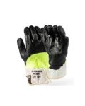 Seamless Hiviz Liner Safet Cut With Nitirle Coating TAEKI5 Hi Viz Nitrile Coated Safety Cuff Glove