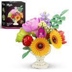 Jaki Flower Bouquet With Vase Building Set Botanicals Flower Arrangement Artificial Flowers Decor For Table Display Rose Carnati