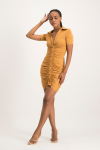 Kylie Button Up Ruched Dress - Brown Sugar - XS