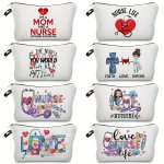 Cartoon Nurse Makeup Bag Travel Portable Toiletry Bag Medical Equipment Printed Cosmetic Storage Bag Small Hand-held Bag Letter