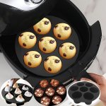 7-CUP Silicone Air Fryer Pancake Mold - 20.98CM Round Non-stick Oven & Microwave Safe - Perfect For MINI Cupcakes & Baking Acces