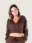 Petunia V-neck Cropped Hoodie - Brown - Large