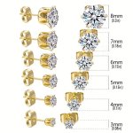 Sparkling Stainless Steel 6-PRONG Zirconia Stud Earrings Hypoallergenic Daily Decor Earrings 18K Gold Plated Ear Bone Buckle Jew