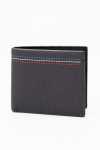 Leather Bi Fold Stitch Detail Wallet With Coin Pouch Black