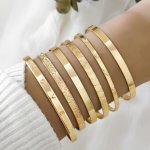 6PCS SET Letter Love Textured Glossy Cuff Bangle Bracelet Female Unisex Punk Style Bracelet Jewelry Gift