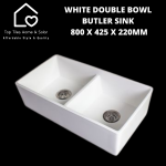White Double Bowl Butler Sink - 800 X 425 X 220MM