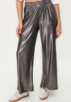 Foil Printed Wide Leg Knit Trousers - Anthracite