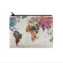 World Map Carry-all Pouch Zipper Storage Bag Cosmetic Canvas Bag Multifunctional Coin Purse