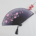 Vintage Black Floral Folding Fan - Bamboo Crafted Portable Silk Dance Fan For Women - Perfect Graduation Gift & Home Decor