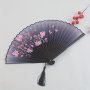 Vintage Black Floral Folding Fan - Bamboo Crafted Portable Silk Dance Fan For Women - Perfect Graduation Gift & Home Decor